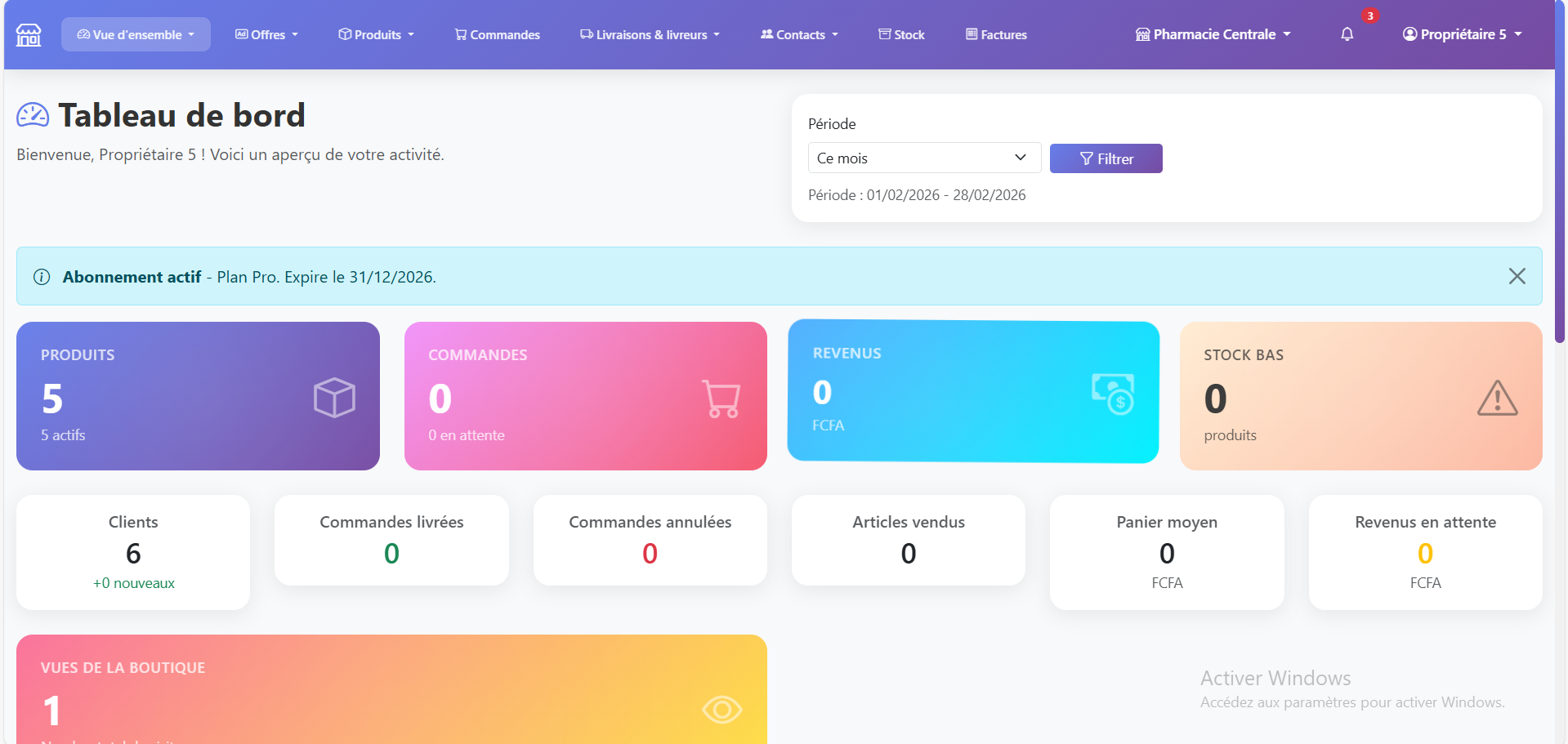 Tableau de bord clair et rapide
