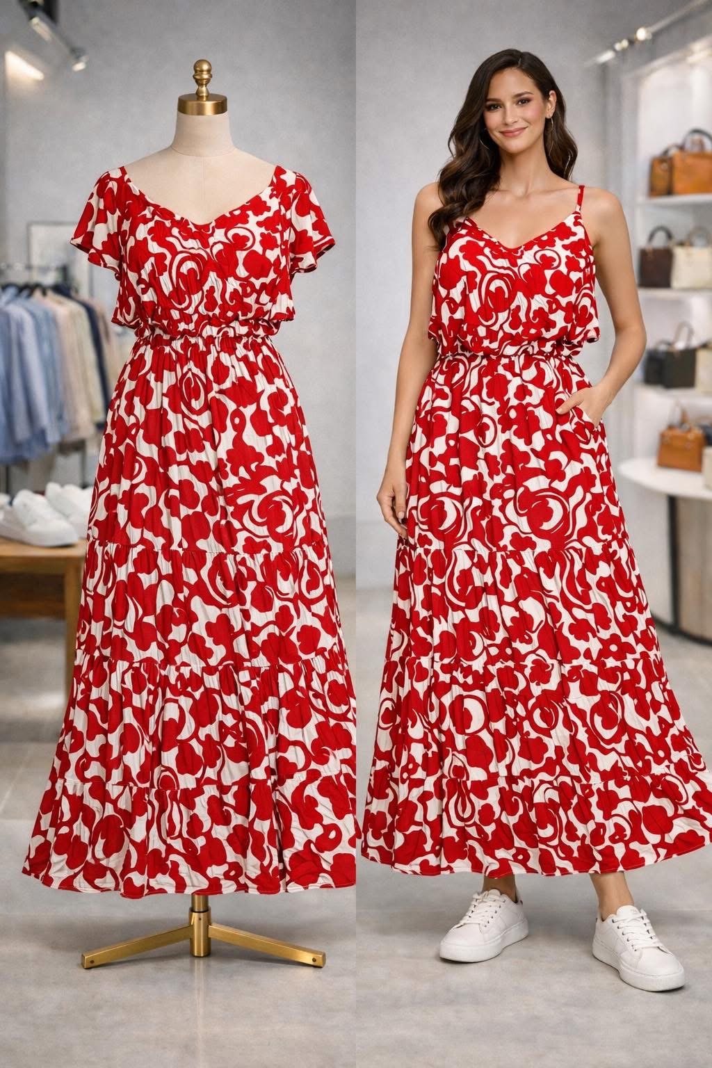 Élégante robe rouge et blanc